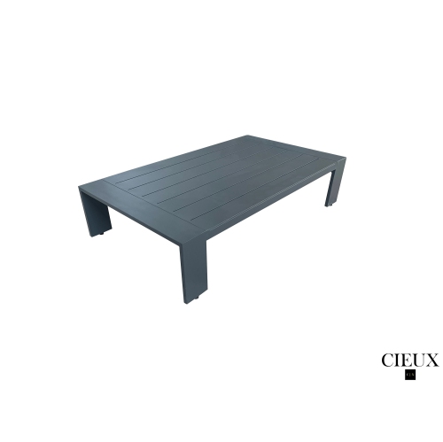 CIEUX Lyon 3 Piece Outdoor Patio Aluminum Metal L-Shaped Sectional Sofa, Coffee Table and Club Chair Set in Midnight Grey with Sunbrella Cushions