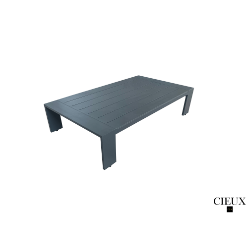 CIEUX Lyon 3 Piece Outdoor Patio Aluminum Metal L-Shaped Sectional Sofa, Coffee Table and Club Chair Set in Midnight Grey with Sunbrella Cushions