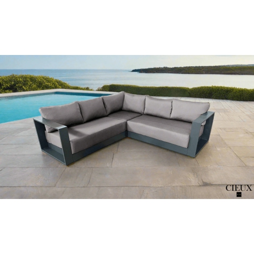 Canapé modulaire en coin en aluminium et en métal Lyon de CIEUX gris minuit avec coussins Sunbrella