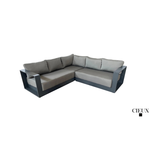 CIEUX Lyon Outdoor Patio Aluminum Metal Corner Sectional Sofa in Midnight Grey with Sunbrella Cushions