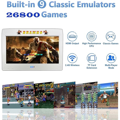 Maxxus Pandora Box 26800 en 1, console de jeu rétro portative avec écran 10&nbsp;po 1280 x 720P, pour 1 à 4 joueurs, blanc