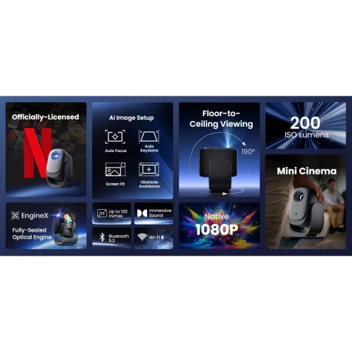 Dangbei N2 Mini Netflix Officially-Licensed Portable Projector, Native 1080P Full HD, 5G Wi-Fi & Bluetooth 5.0 w/STAND