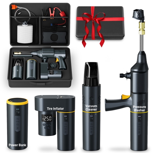 IMGadgets Auto6 Car Smart Kit | All-in-One Car Kit | Car Pressure Washer | Tire Inflator | Car Vacuum Cleaner, Jump Starter, Power Bank, LED Work