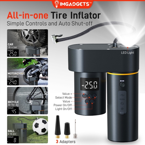 IMGadgets Auto6 Car Smart Kit | All-in-One Car Kit | Car Pressure Washer | Tire Inflator | Car Vacuum Cleaner, Jump Starter, Power Bank, LED Work