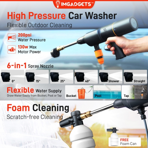 IMGadgets Auto6 Car Smart Kit | All-in-One Car Kit | Car Pressure Washer | Tire Inflator | Car Vacuum Cleaner, Jump Starter, Power Bank, LED Work