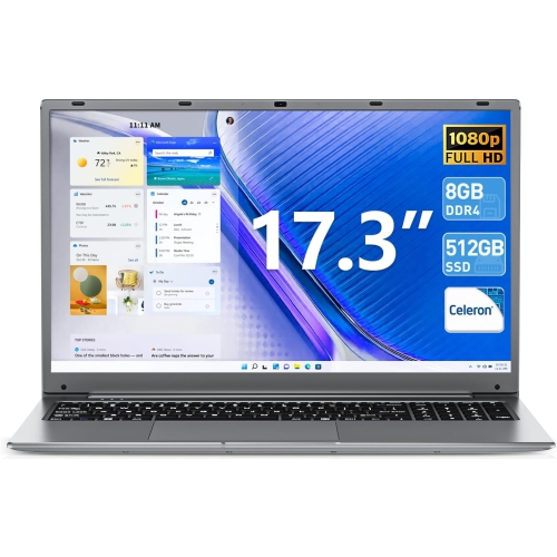 SGIN  17.3" Full HD Laptop - Intel Celeron N4020 - 8GB Ram - 512GB SSD - Windows 11