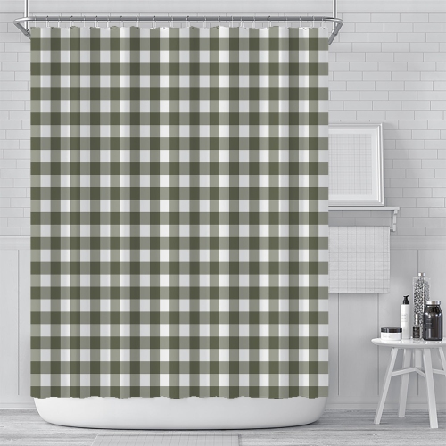 PANDACO Green Plaid Fabric Shower Curtain (72" x 72")