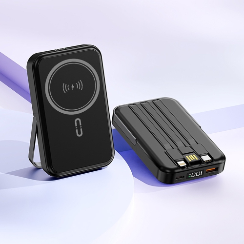 10000mAh Magnetic Power Bank w/ Stand- 3 Cables & Wireless Charging