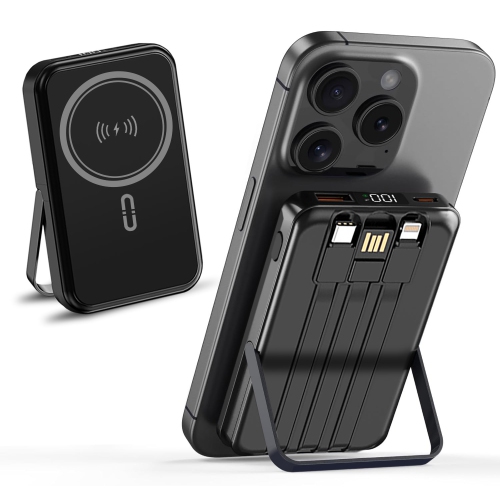10000mAh Magnetic Power Bank w/ Stand- 3 Cables & Wireless Charging