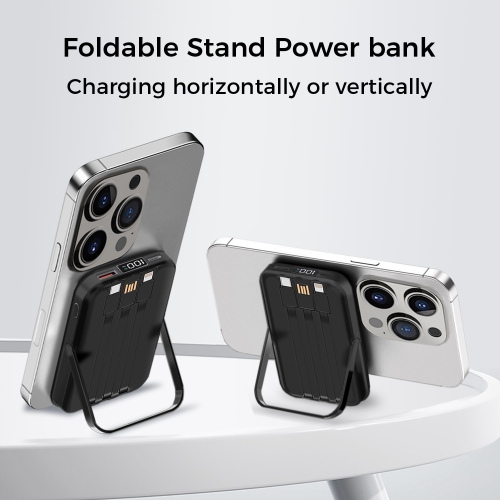 10000mAh Magnetic Power Bank w/ Stand- 3 Cables & Wireless Charging