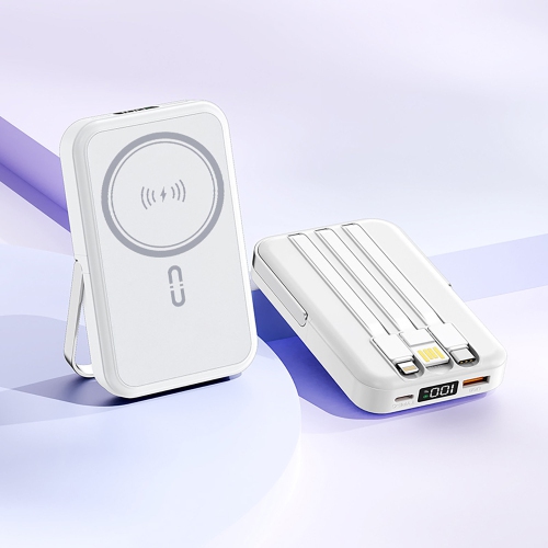 10000mAh Magnetic Power Bank w/ Stand- 3 Cables & Wireless Charging