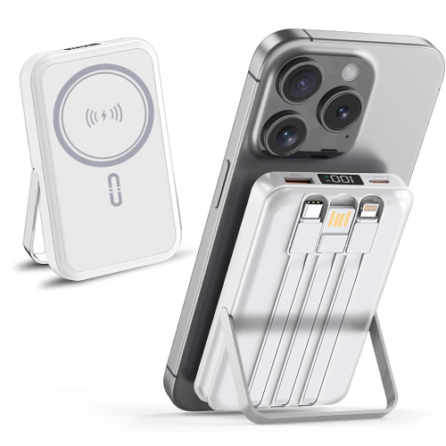 10000mAh Magnetic Power Bank w/ Stand- 3 Cables & Wireless Charging