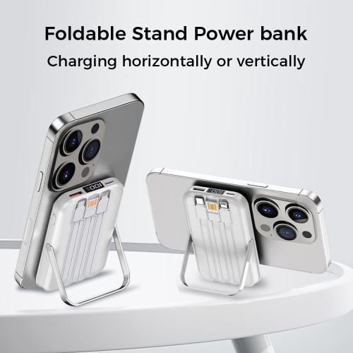 10000mAh Magnetic Power Bank w/ Stand- 3 Cables & Wireless Charging