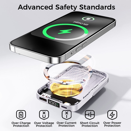 10000mAh Magnetic Power Bank w/ Stand- 3 Cables & Wireless Charging