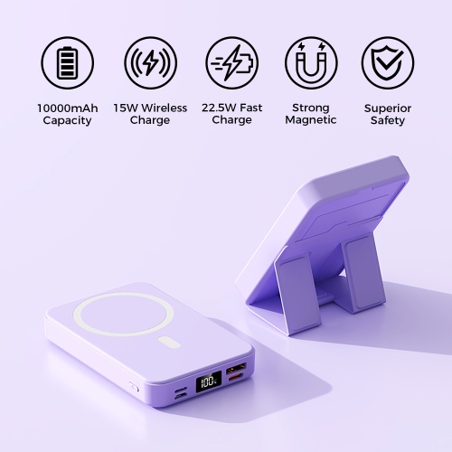 10000mAh Portable Magnetic Wireless Charge Power Bank w/ Phones Stand