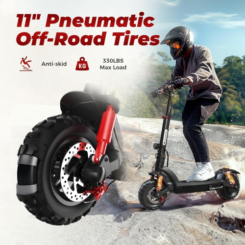 isinwheel GT2 Electric Scooter with Seat(1000W Motor / 45KM Range / 45KM/h Top Speed/11" Off-Road Tires&Dual Shock Absorption/Fornt&Rear Dual