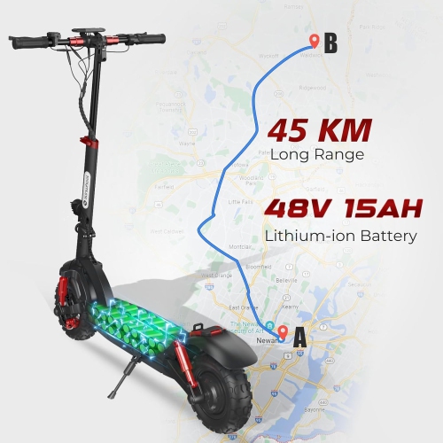 isinwheel GT2 Electric Scooter with Seat(1000W Motor / 45KM Range / 45KM/h Top Speed/11" Off-Road Tires&Dual Shock Absorption/Fornt&Rear Dual