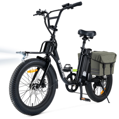 Image 1 de 10.. isinwheel U7 Adults Electric Cargo Bike with Pannier Bag(500W Motor/ 80KM Range/ 32KM/h Top Speed/20"×3.0 Fat Tire/48V 10.4h/UL2849 & CFR1512