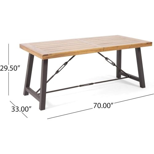 YOULIGHTS Acacia Wood Metal Base Dining Table, Modern Industrial Teak Table, Suitable for Indoor and Outdoor Use