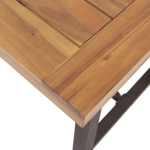 YOULIGHTS Acacia Wood Metal Base Dining Table, Modern Industrial Teak Table, Suitable for Indoor and Outdoor Use