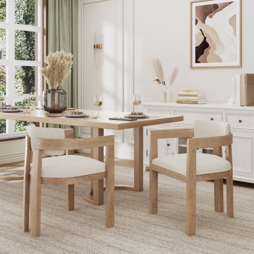 YOULIGHTS  Set Of 2 Fabric Upholstered Dining Chairs, Curved Backrest Kitchen Side Chair, Soft Padded Seat&back Cushion, Solid Wood Armchair