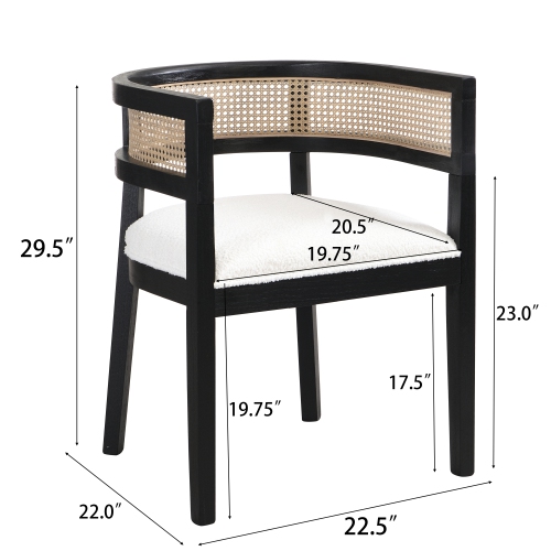YOULIGHTS 2-Piece Wooden Dining Chair, Kitchen Island Chair, Round Backrest, Rattan Upholstery, Beige+Black