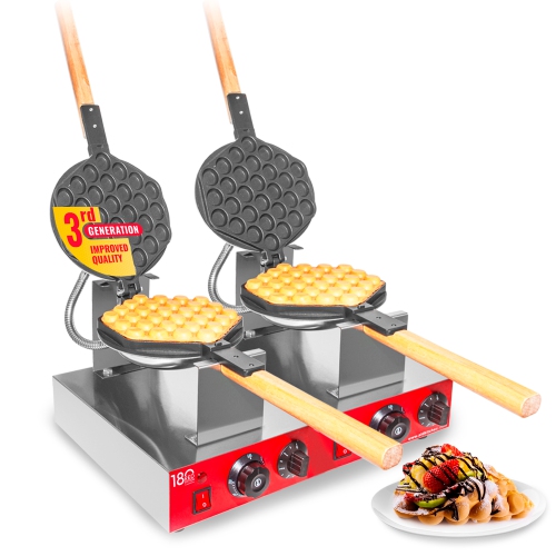 AR-HES30-2 Bubble Waffle Maker | Manual Thermostat | Hexagon Shape Egg Waffle Machine | 2 Large Hong Kong Waffles | 110V