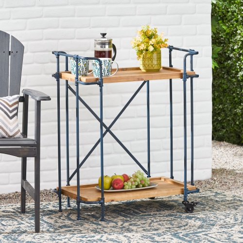 YOULIGHTS Pipe Cart - Rustic style, two-tier serving cart with hardwood shelves and iron rack and two spacious open shelves for patio, kitchen