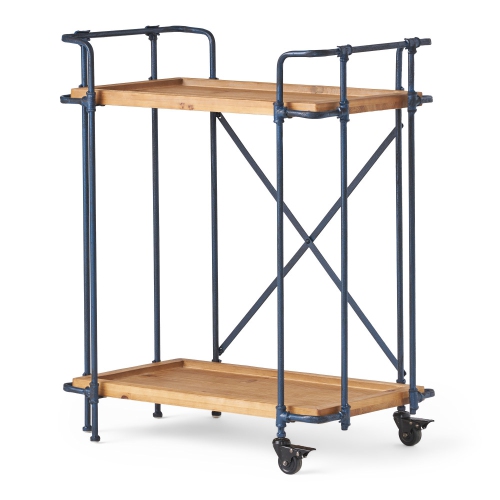 YOULIGHTS Pipe Cart - Rustic style, two-tier serving cart with hardwood shelves and iron rack and two spacious open shelves for patio, kitchen