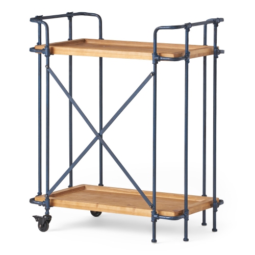 YOULIGHTS Pipe Cart - Rustic style, two-tier serving cart with hardwood shelves and iron rack and two spacious open shelves for patio, kitchen