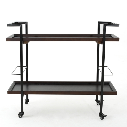 YOULIGHTS Wooden Bar Cart, Dark Walnut Finish, Black Powder Coated Frame Kitchen Cart with Roller Casters that Lock into Place for Use in the Kitchen