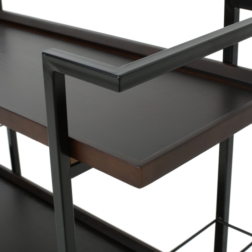 YOULIGHTS Wooden Bar Cart, Dark Walnut Finish, Black Powder Coated Frame Kitchen Cart with Roller Casters that Lock into Place for Use in the Kitchen