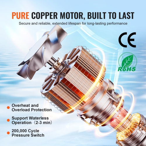 VEVOR 12V Diaphragm Pump, 3 GPM, 3-Chamber 12 Volt DC Water Pump with Automatic Pressure Switch 40-100 PSI Adjustable, 50 PSI, 1/2'' MNPT Port, for