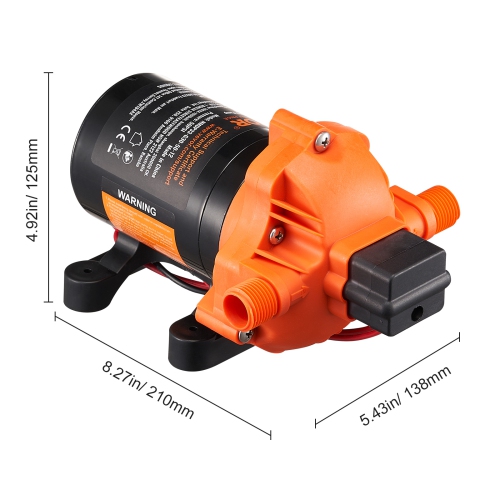 VEVOR 12V Diaphragm Pump, 3 GPM, 3-Chamber 12 Volt DC Water Pump with Automatic Pressure Switch 40-100 PSI Adjustable, 50 PSI, 1/2'' MNPT Port, for