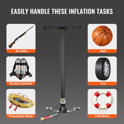 Pompe manuelle VEVOR PCP à 3 étapes, pompe de remplissage de rifile d'air haute pression PCP 30Mpa 4500&nbsp;lb/po² avec jauge de pression de filtre