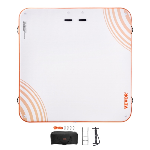 VEVOR 10 x 10FT Inflatable Floating Dock, Inflatable Dock Platform, Non-Slip Water Floating Dock Mat with Potable Carrying Bag & Detachable Ladder,