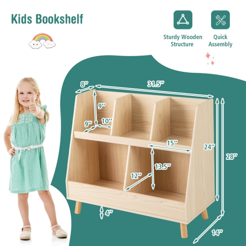 Bibliothèque de rangement en bois à 5 cubes pour enfants avec pattes en bois de Costway