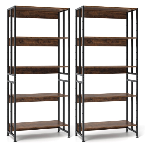 Costway 2 PCS 5 Tier Bookshelf 62" Tall Bookcase with Tiltable Shelves Display Storage Rack