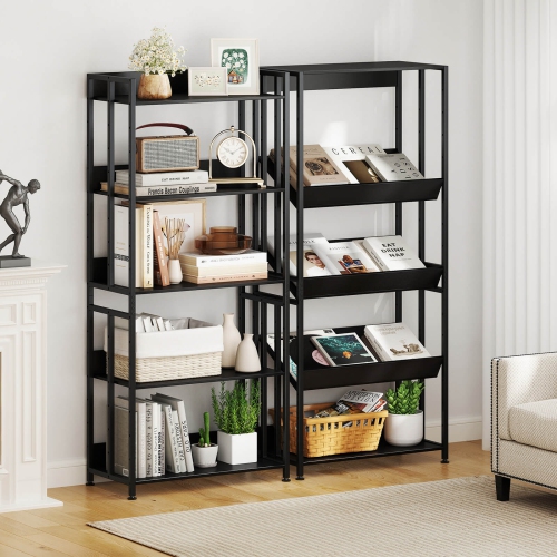 Costway 2 PCS 5 Tier Bookshelf 62" Tall Bookcase with Tiltable Shelves Display Storage Rack