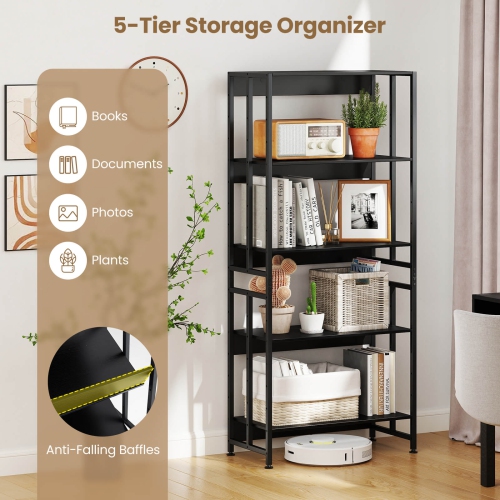 Costway 1 PCS 5 Tier Bookshelf 62" Tall Bookcase with Tiltable Shelves Display Storage Rack