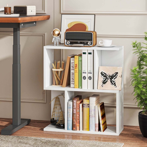 Costway 1 PCS 3-Tier Bookshelf Geometric Bookcase Side Table with Open Storage Display Shelf