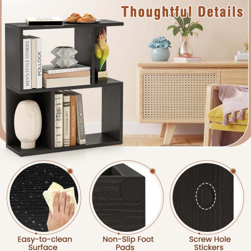 Costway 1 PCS 3-Tier Bookshelf Geometric Bookcase Side Table with Open Storage Display Shelf