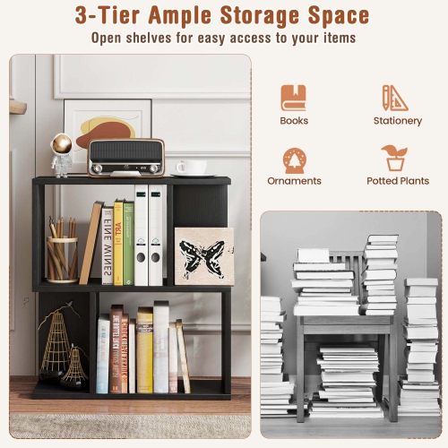 Costway 1 PCS 3-Tier Bookshelf Geometric Bookcase Side Table with Open Storage Display Shelf