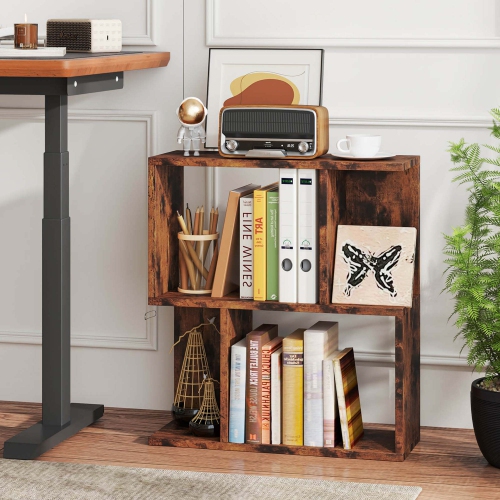 Costway 1 PCS 3-Tier Bookshelf Geometric Bookcase Side Table with Open Storage Display Shelf