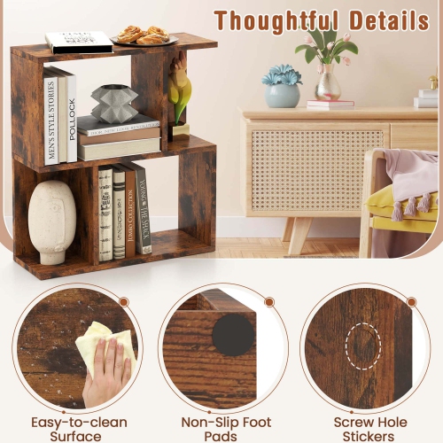 Costway 1 PCS 3-Tier Bookshelf Geometric Bookcase Side Table with Open Storage Display Shelf