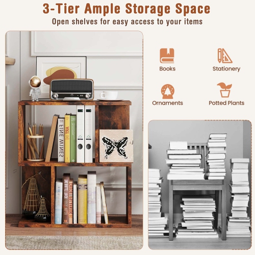 Costway 1 PCS 3-Tier Bookshelf Geometric Bookcase Side Table with Open Storage Display Shelf