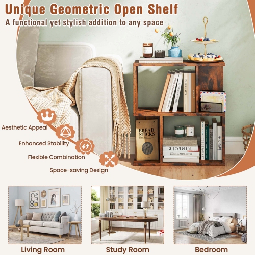 Costway 1 PCS 3-Tier Bookshelf Geometric Bookcase Side Table with Open Storage Display Shelf
