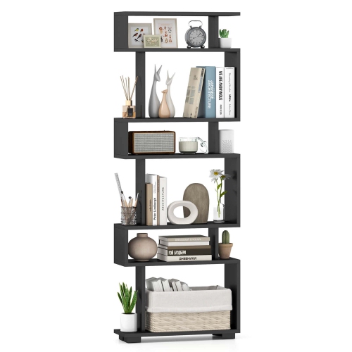 Costway 1 PCS Bookcase 6-Tier Bookshelf with Anti-Tipping Kit Freestanding Display Shelf Black/White/Brown