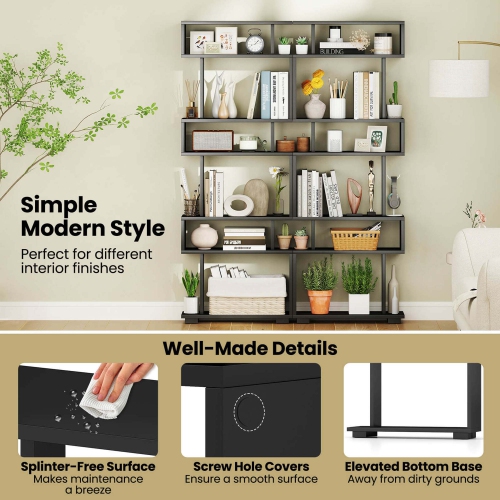 Costway 1 PCS Bookcase 6-Tier Bookshelf with Anti-Tipping Kit Freestanding Display Shelf Black/White/Brown