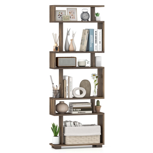 Costway 1 PCS Bookcase 6-Tier Bookshelf with Anti-Tipping Kit Freestanding Display Shelf Black/White/Brown